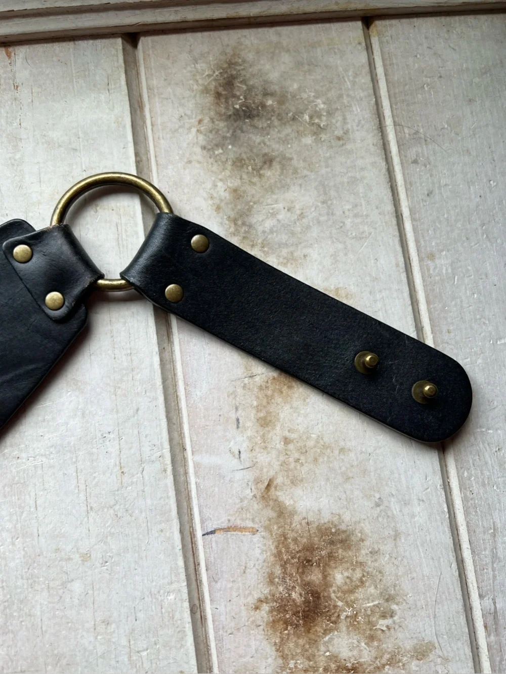 Hobo Wide Black and Brown Leather Waist Belt with Brass Ring
